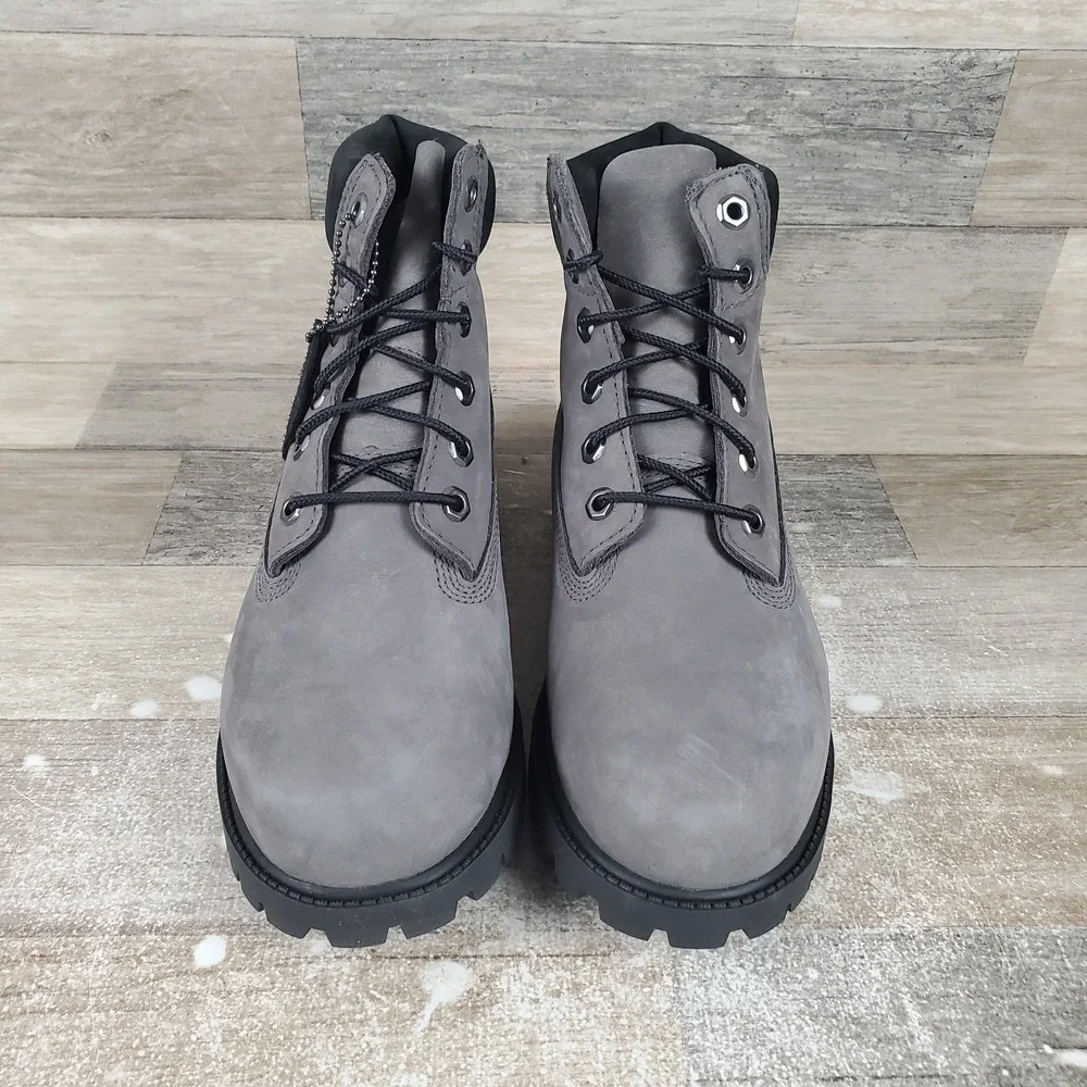Timberland Premium 6 Inch Ankle Boots Boys Sz 4 Gray Nubuck Lace Up Waterproof